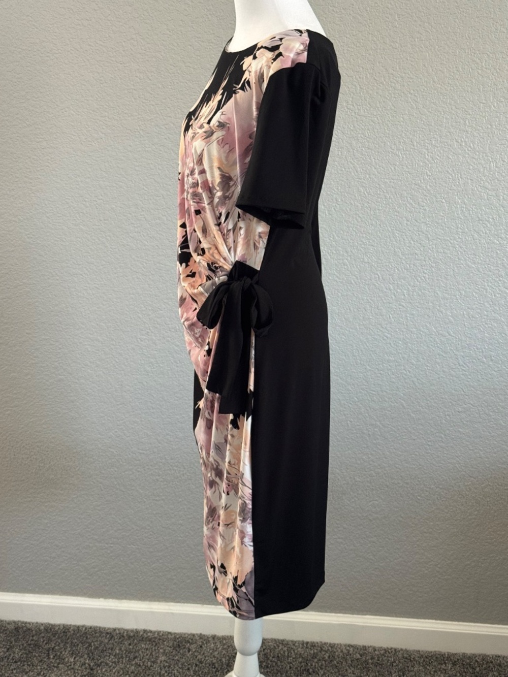 AUW Faux Wrap Pink/Black Floral Dress Size 14 - Picture 4 of 9